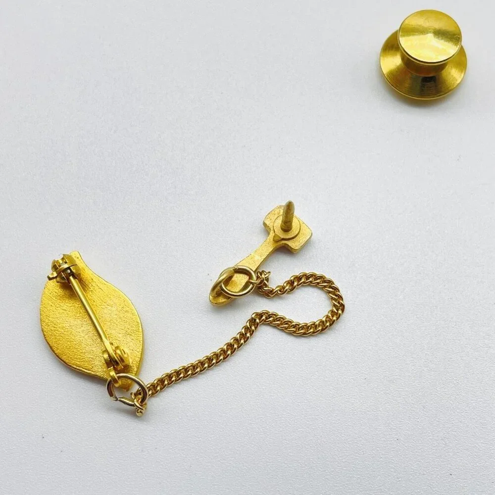 Vintage Gold Tone Leaf Tie Tack Chain Set Christian Gavel Law